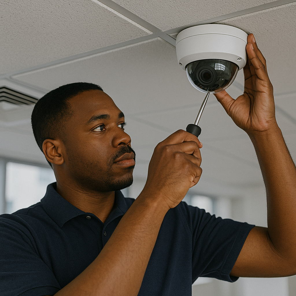 Business security camera mounted for office surveillance